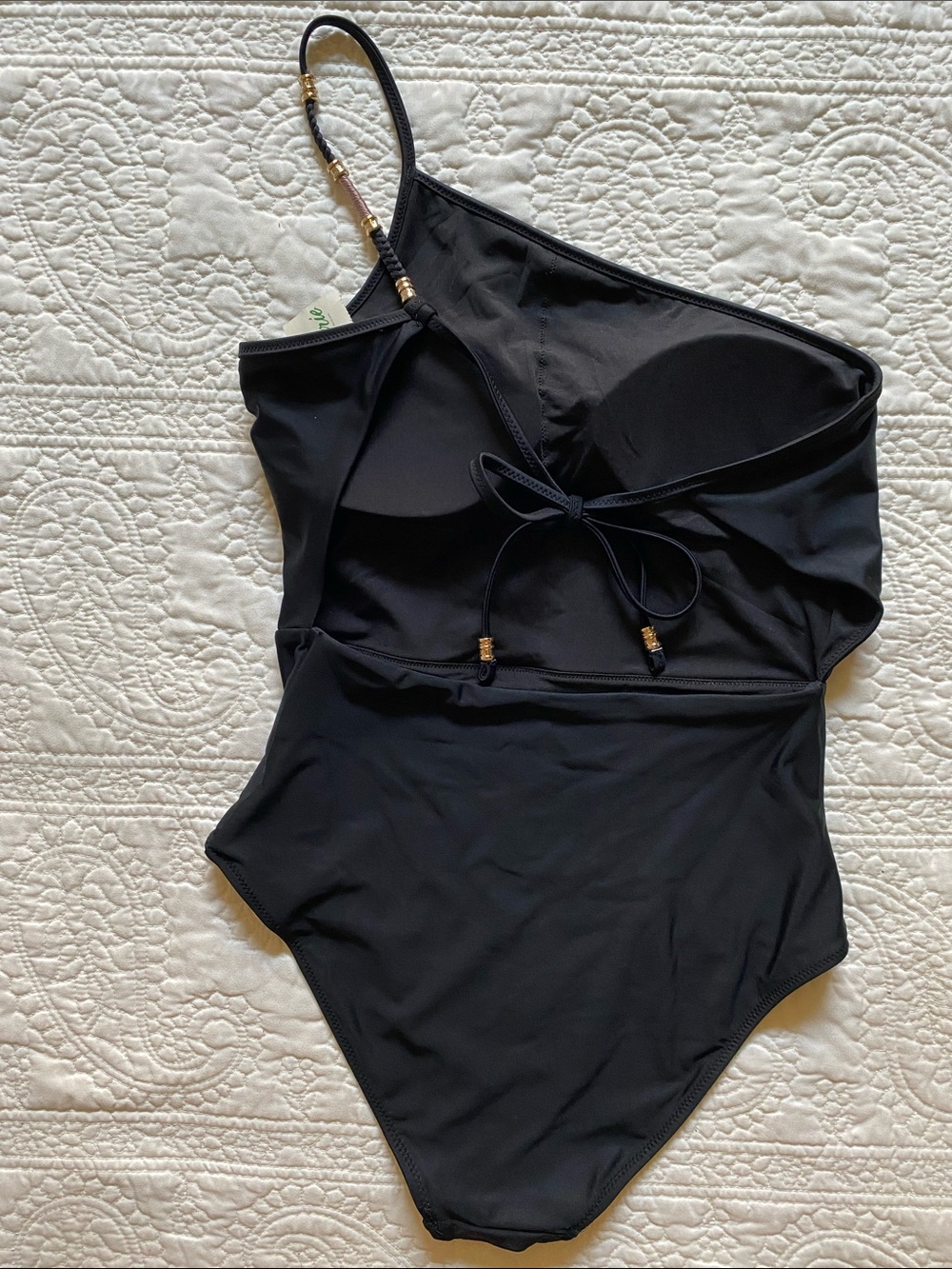 aerie Asymmetric One-Shoulder Black Swimsuit with Gold Accent *size small - Picture 3 of 3